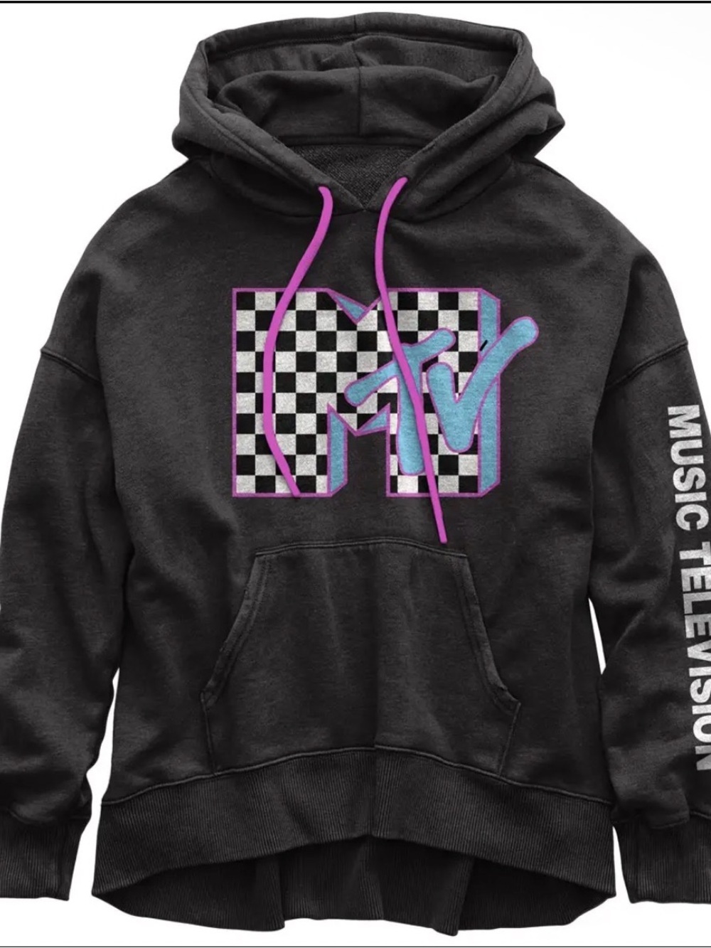 NWT MTV Checkerboard Logo Hoodie Black Pink Youth Small Y2K